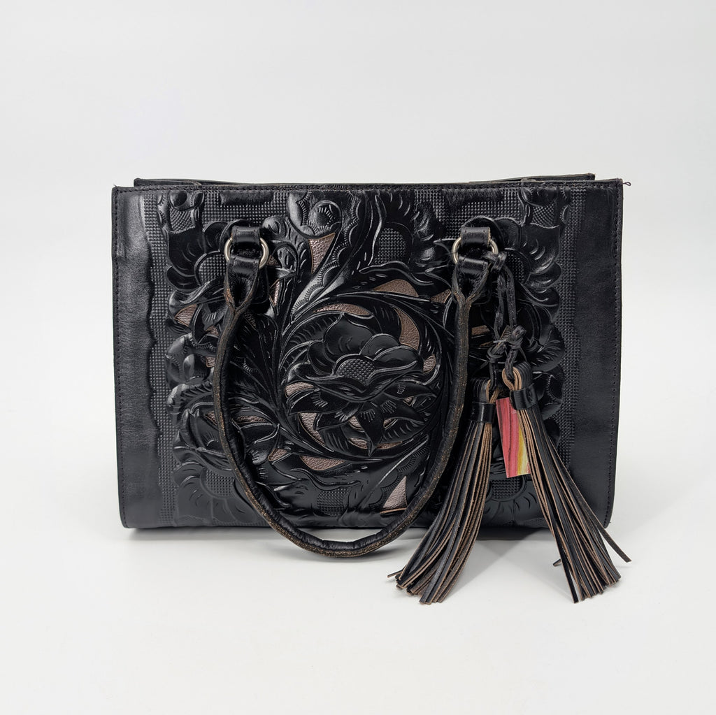 Patricia Nash Black Floral Tooled Leather