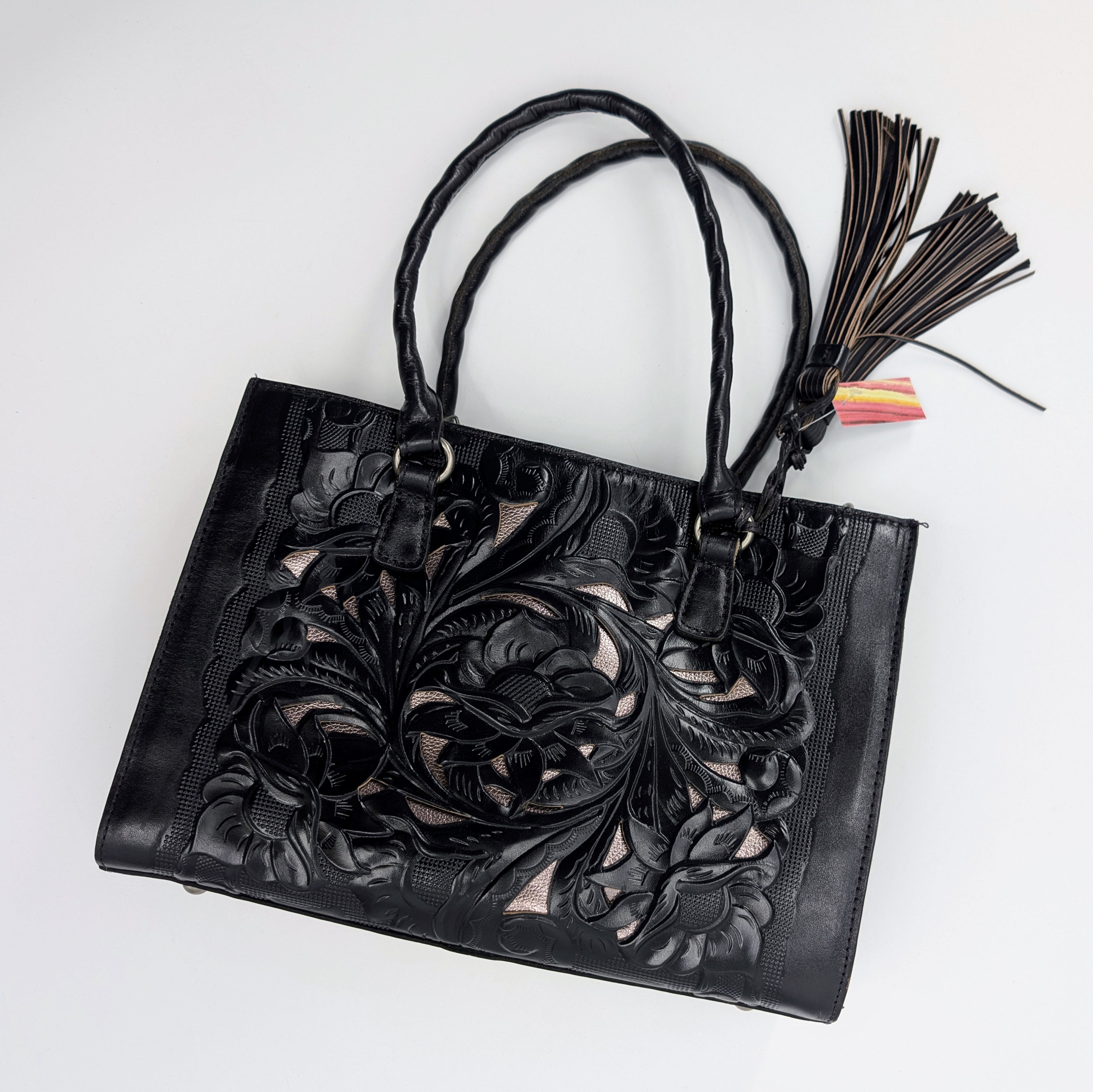 Patricia Nash Black Floral Tooled Leather